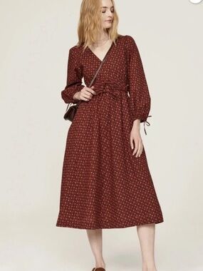 Madewell Sophia Tie-Front Elastic Waist Midi Dress in Teaberry Floral Size Large